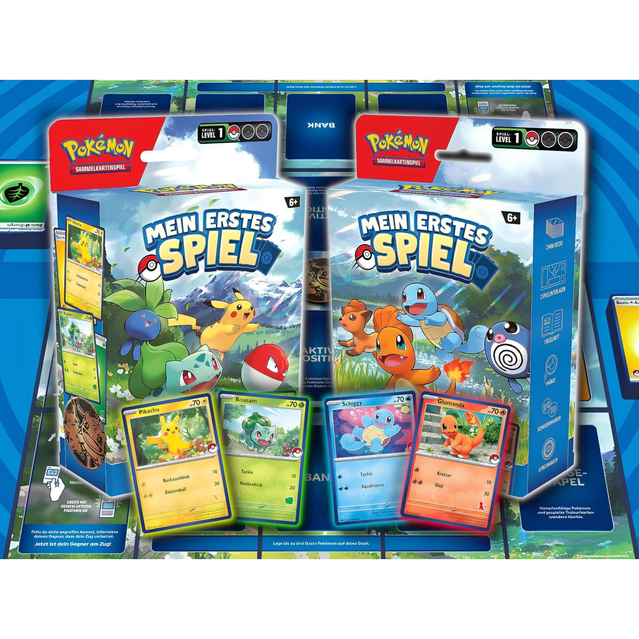 Pokémon Mein erstes Spiel – Deutsche Einsteigerbox mit zwei Mini-Decks, Spielunterlagen und großer Münze.